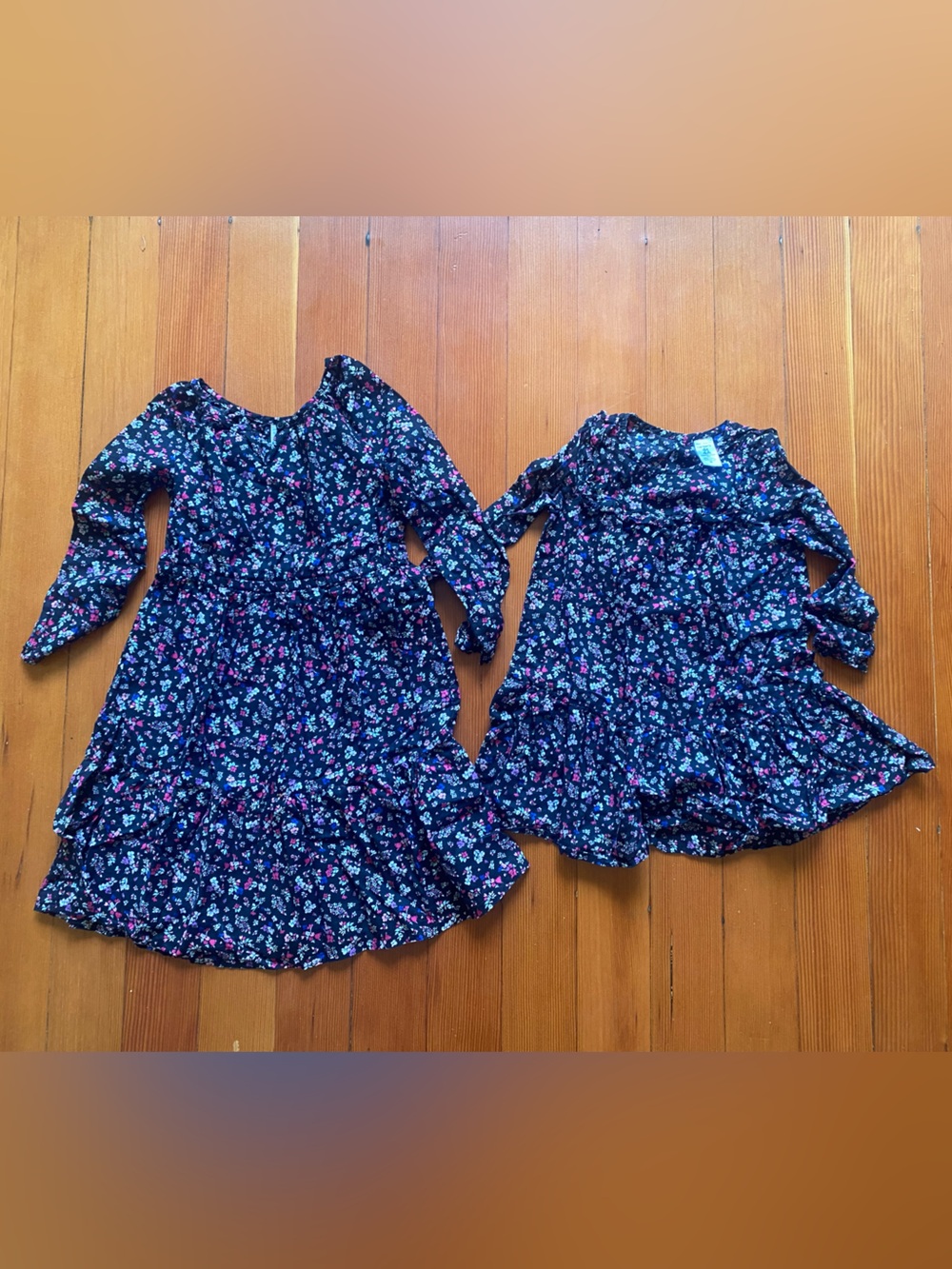 Matching Carter's Floral Long-Sleeve tiered floral dresses